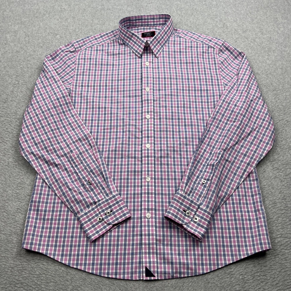 UNTUCKit Dolcetto Button Up Shirt Mens Large Pink Plaid Wrinkle Free Regular Fit